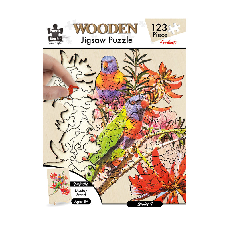 将图像加载到画廊查看器中，Shaped Wooden Jigsaw Puzzle, Lorikeets
